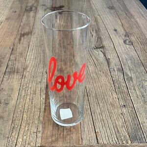 Libbey Clear 10” Glass Vase with Red Love Design